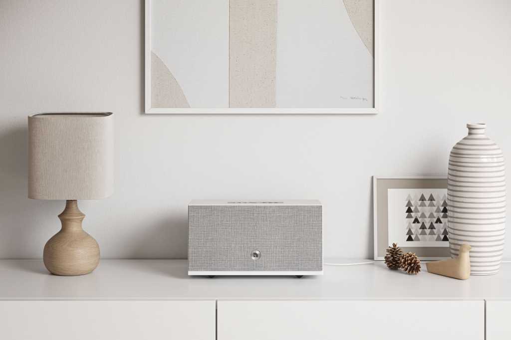 Photo of speaker on shelf at home