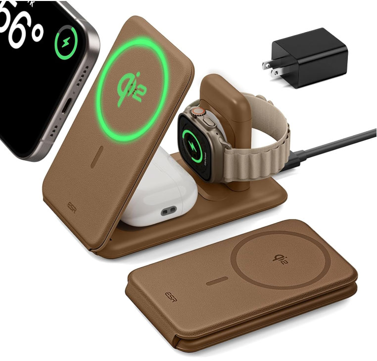 ESR Qi2 3-in-1 Travel Wireless Charging Set &ndash; Flattest 3-in-1 travel magnetic charger