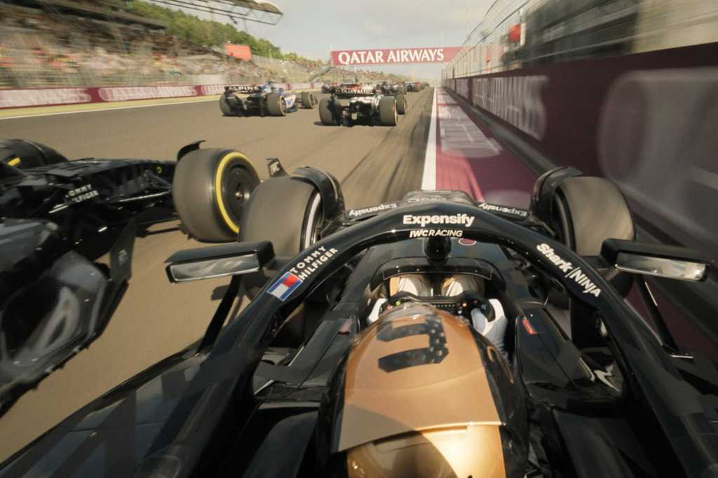 Movie still of formula 1 racing from F1 movie