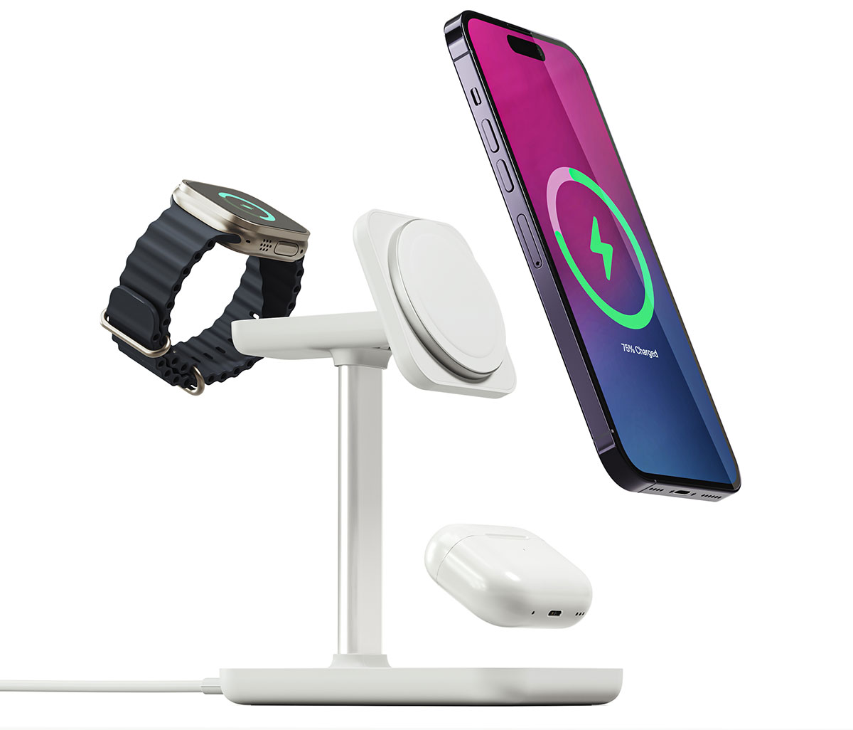 Journey Trio Ultra 3-in-1 Fast Wireless Charging Station &ndash; Best white 3-in-1 Apple Watch charging stand
